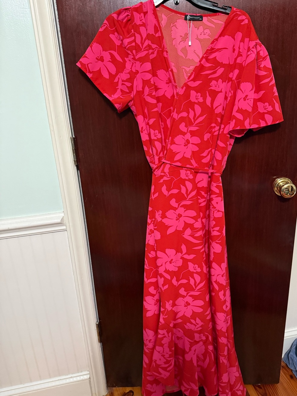 Red and Pink Floral Wrap Maxi Dress by